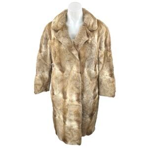 Vintage Kurt Henkel Women's Beige Tan Fox Mink Fur Shearling Long Coat Jacket S
